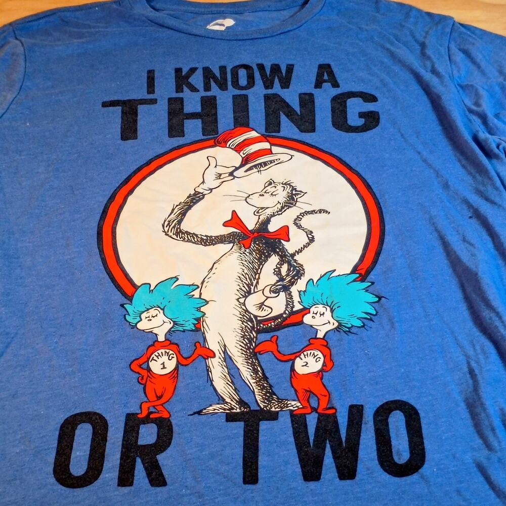 Dr Seuss Cat in the Hat T-Shirt Womens XL Blue Thing 1 & 2 I Know A Thing Or Two